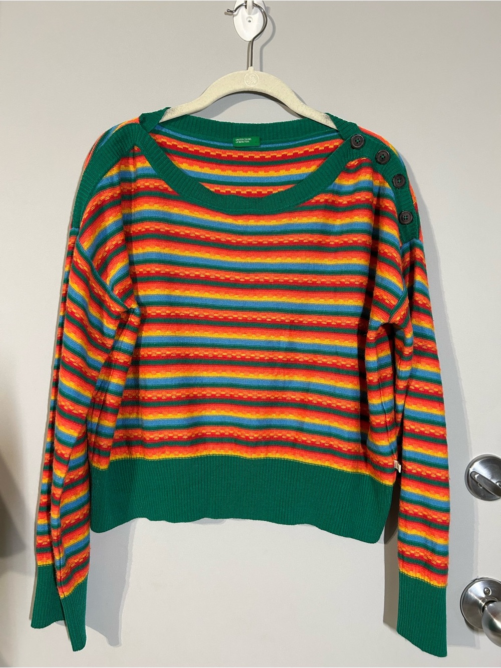 Multi color Stripe Women's wool blend Sweater Y2K style retro boatneck Benetton